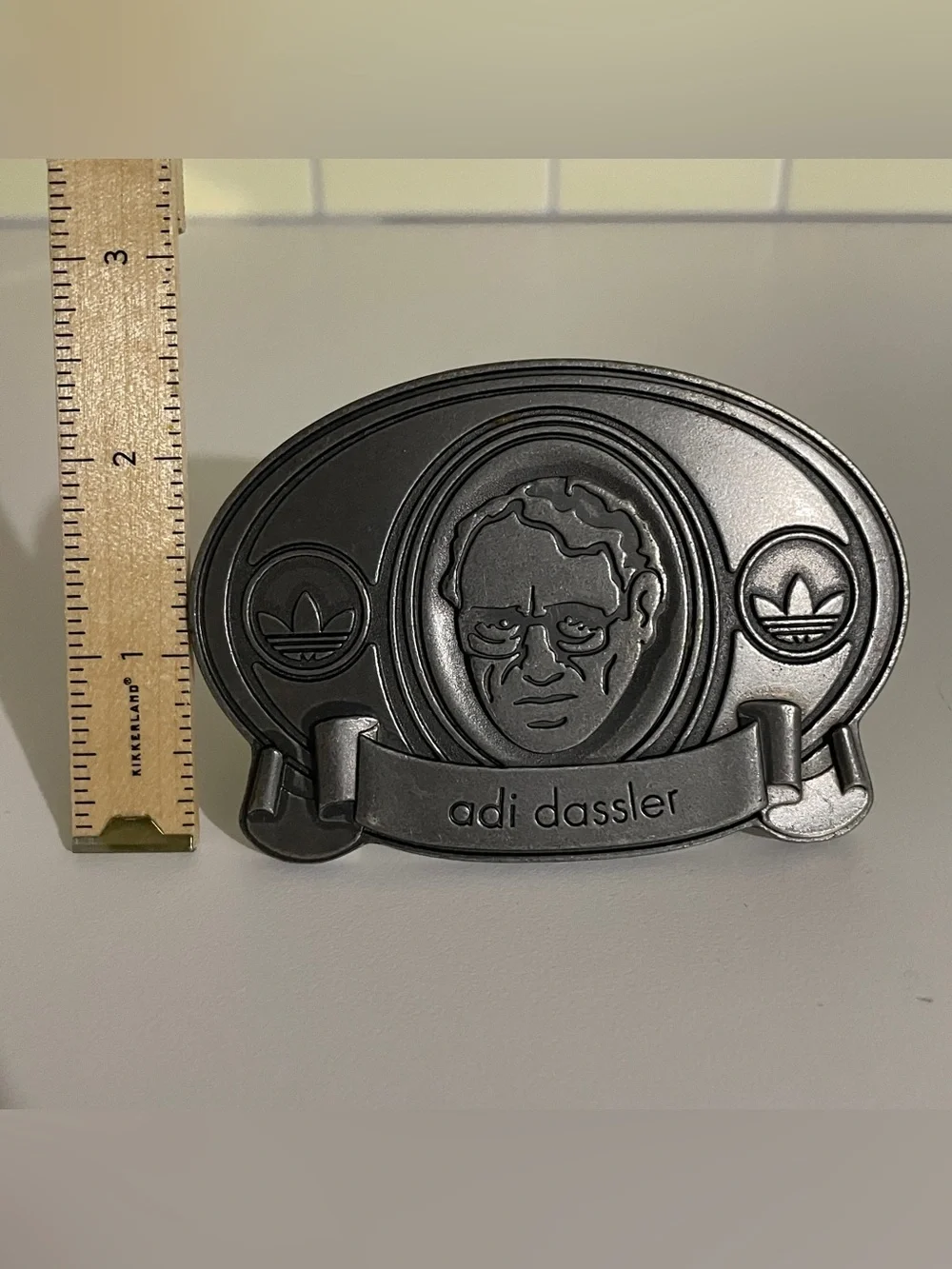 adidas 'adi dassler' Embossed Metal Belt Buckle